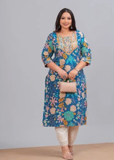 Women Embroidered Pure Cotton Straight Kurta