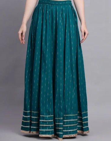 Women Printed Flared Green Skirt