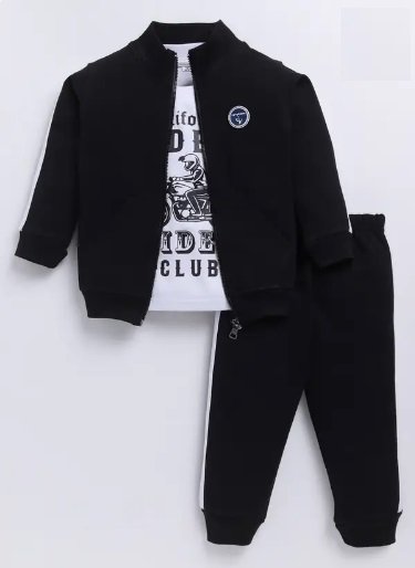 💥 ₹393 ONLY (71% OFF) – Boys Casual Jacket, T-Shirt Trouser Set (BLACK)