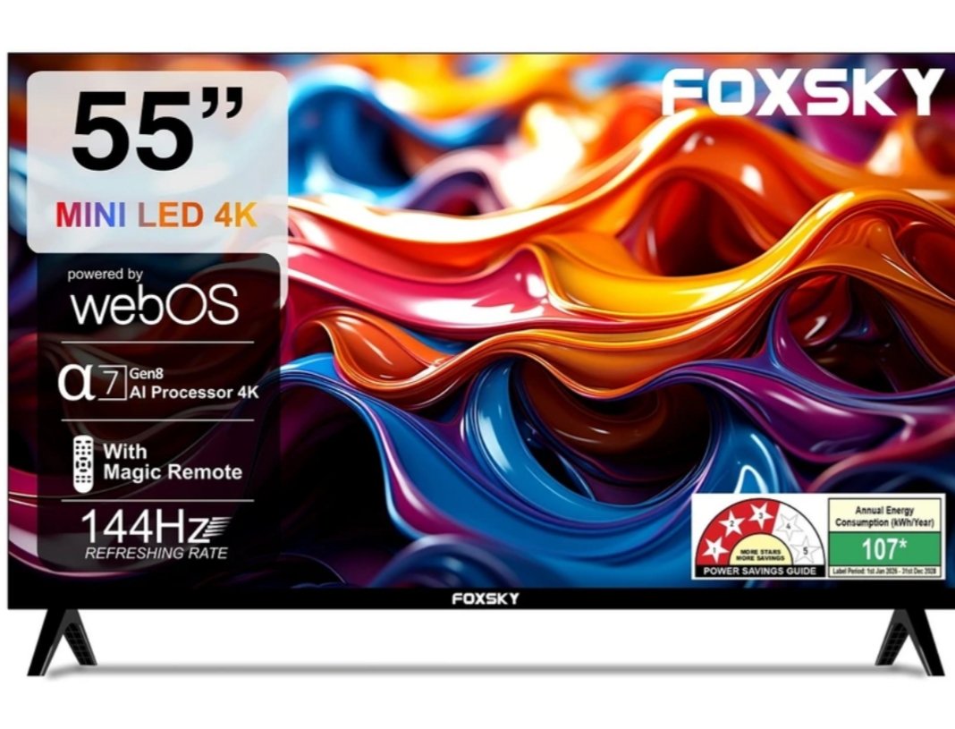 ₹29,999 | Foxsky 55” Mini LED 4K Smart TV 2026 – 144Hz, Dolby Sound & AI Power