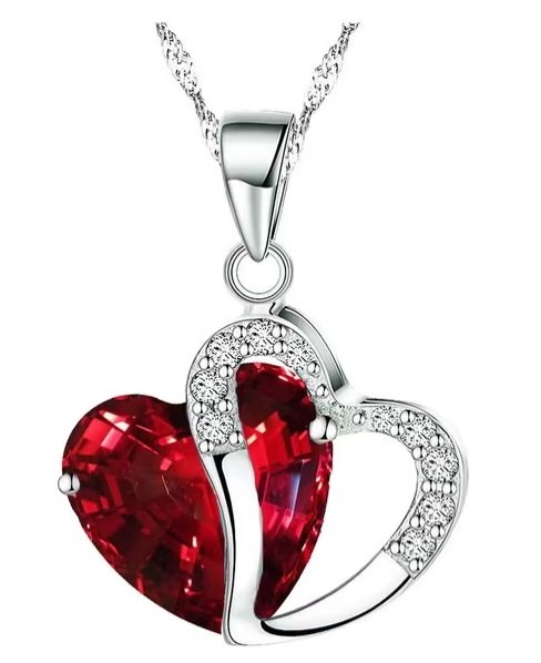 Mahi Rhodium Plated Red Heart Pendant | Valentine Gift.