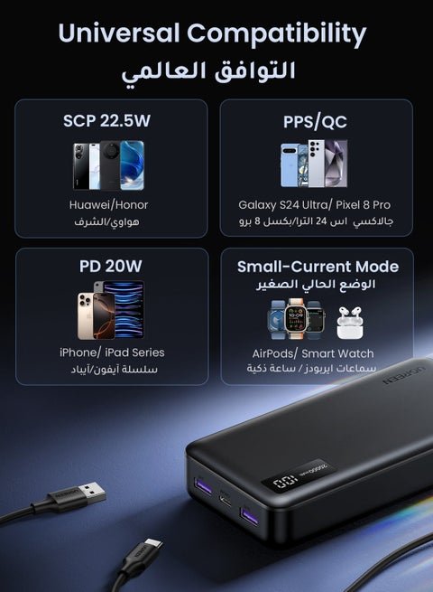 81 ريال سعودي باور بنك يو جرين 20000mAh بشحن سريع 22.5 واط وشاشة رقمية