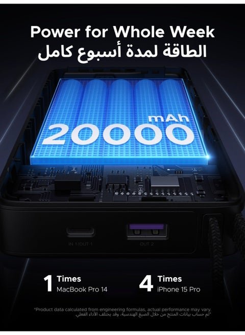 179 ريال سعودي باور بنك يو جرين 20000mAh بقوة 67 واط مع كابل مدمج وشحن فائق السرعة